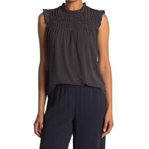 Adrianna Papell S Polka Dot Ruffle HIgh Neck Short Sleeve Top Work Parisian Chic